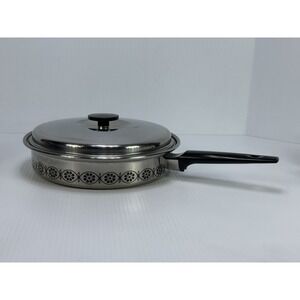 Vintage Ekco 3-Ply Stainless Steel Skillet Lid 9 1/2"Floral Design U.S.A. 380
